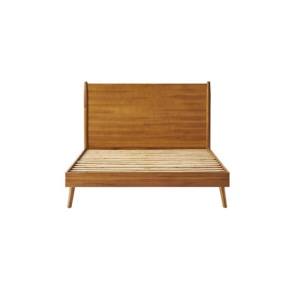 Ozzy King Size Bed with Slat Panel Design Natural Acacia Wood Finish
