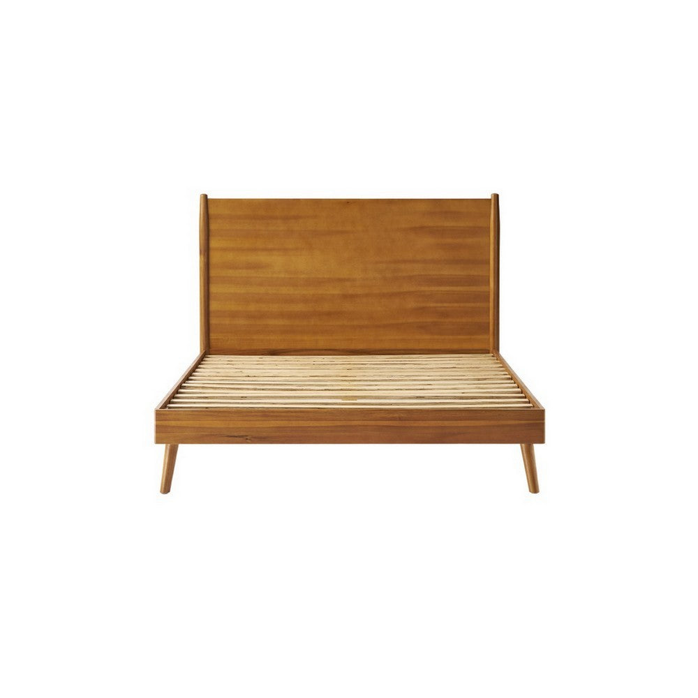 Ozzy King Size Bed with Slat Panel Design, Natural Acacia Wood Finish
