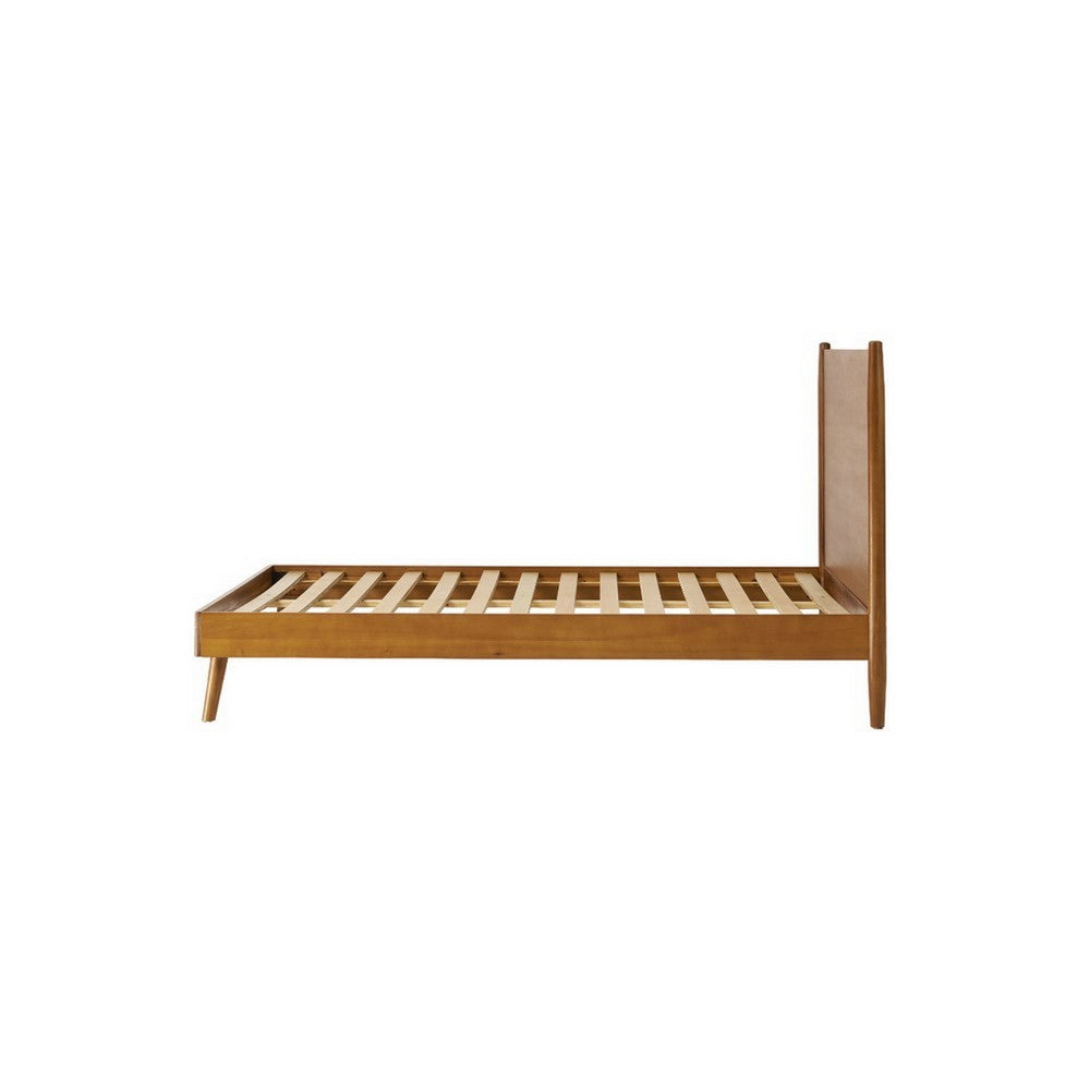 Ozzy King Size Bed with Slat Panel Design, Natural Acacia Wood Finish