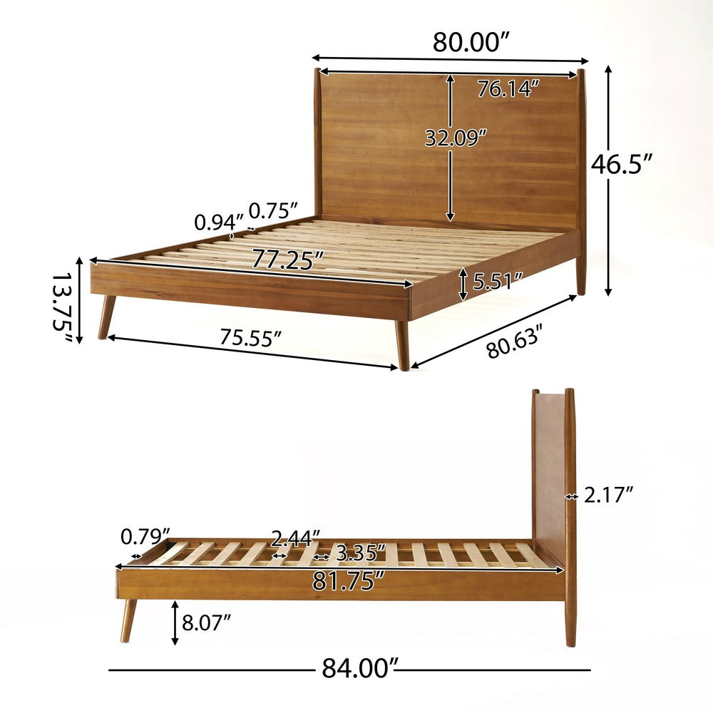 Ozzy King Size Bed with Slat Panel Design, Natural Acacia Wood Finish
