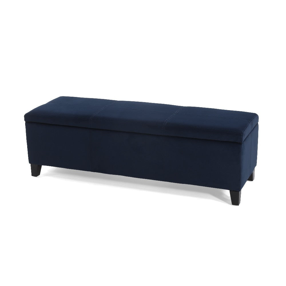 Elias Storage Ottoman Bench, 51" Storage Top, Dark Navy Blue Velvet