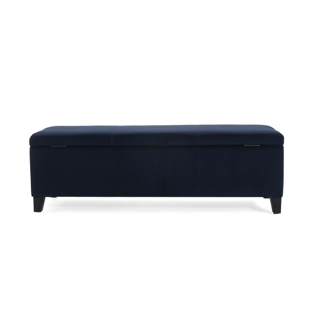 Elias Storage Ottoman Bench, 51" Storage Top, Dark Navy Blue Velvet