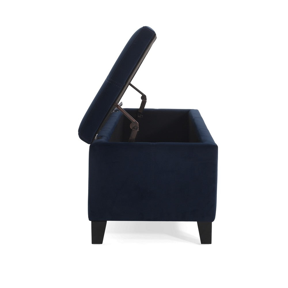 Elias Storage Ottoman Bench, 51" Storage Top, Dark Navy Blue Velvet