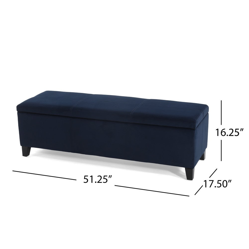 Elias Storage Ottoman Bench, 51" Storage Top, Dark Navy Blue Velvet