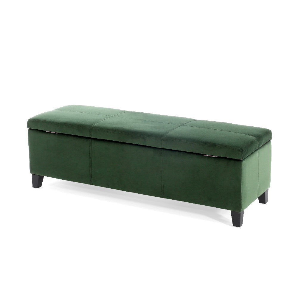 Elias Storage Ottoman Bench, 51" Storage Top, Emerald Green Velvet