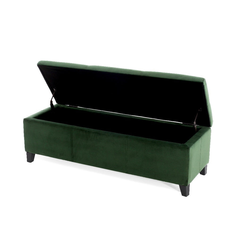 Elias Storage Ottoman Bench 51’’ Storage Top Emerald Green Velvet BM324961