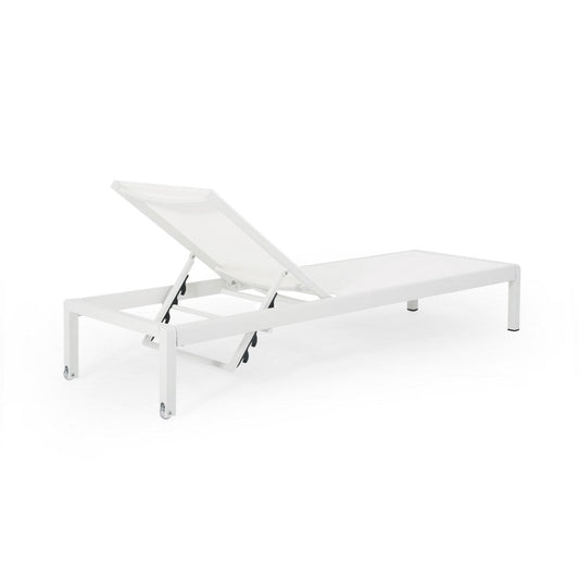 Kory Outdoor Lounge Chaise, 78" White Mesh Fabric and Aluminum Frame