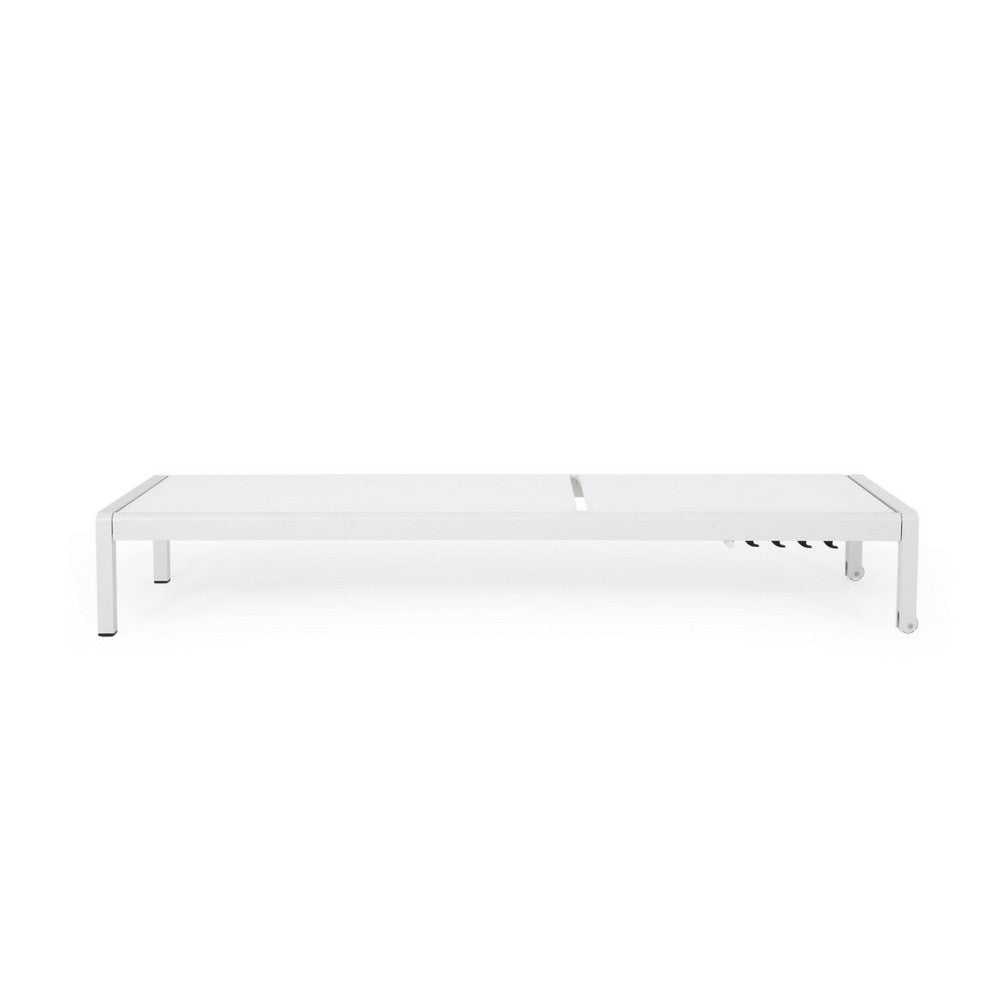 Kory Outdoor Lounge Chaise, 78" White Mesh Fabric and Aluminum Frame