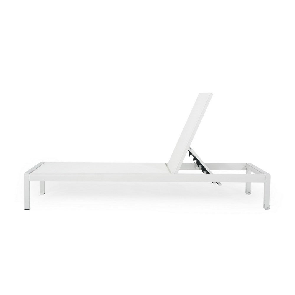 Kory Outdoor Lounge Chaise, 78" White Mesh Fabric and Aluminum Frame