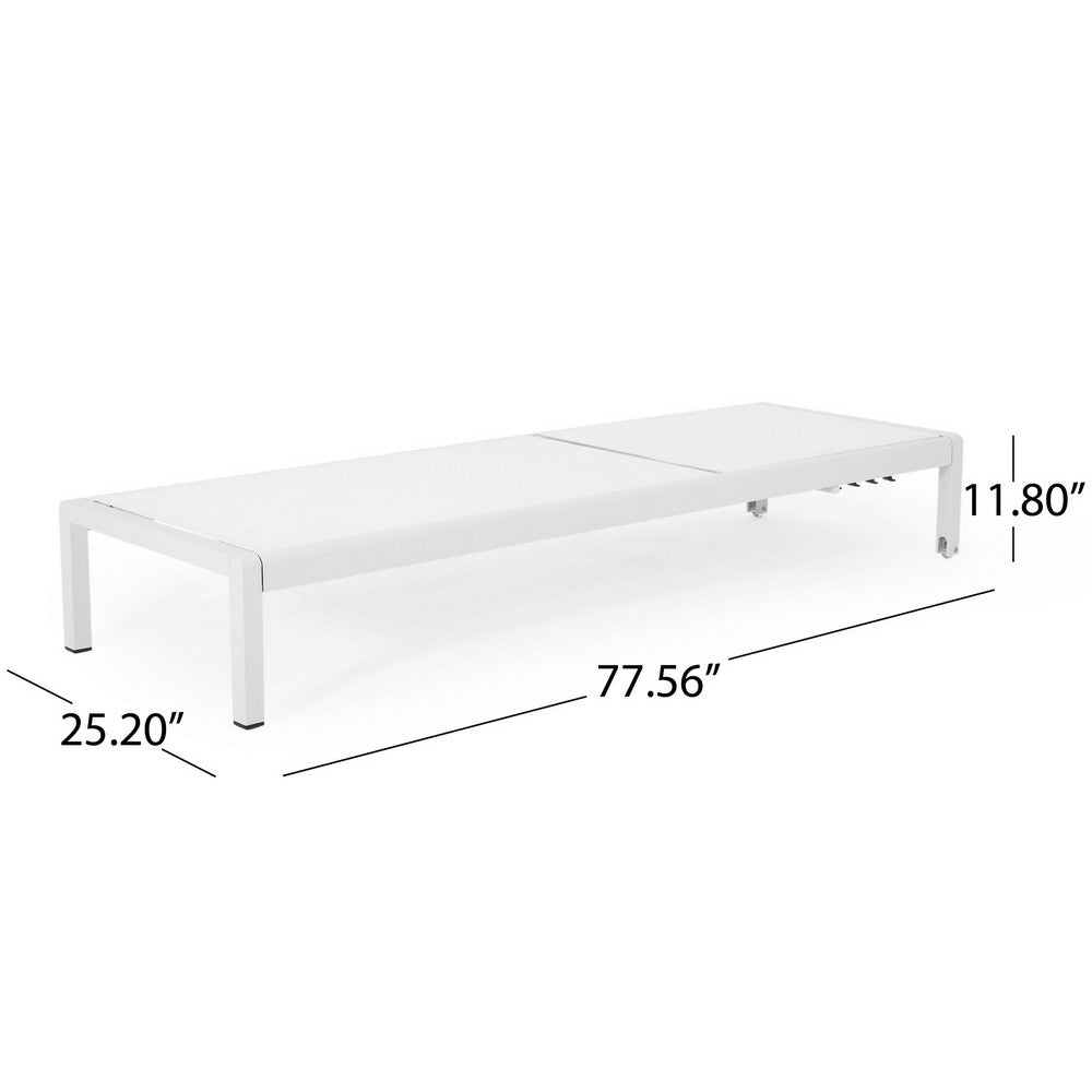 Kory Outdoor Lounge Chaise, 78" White Mesh Fabric and Aluminum Frame