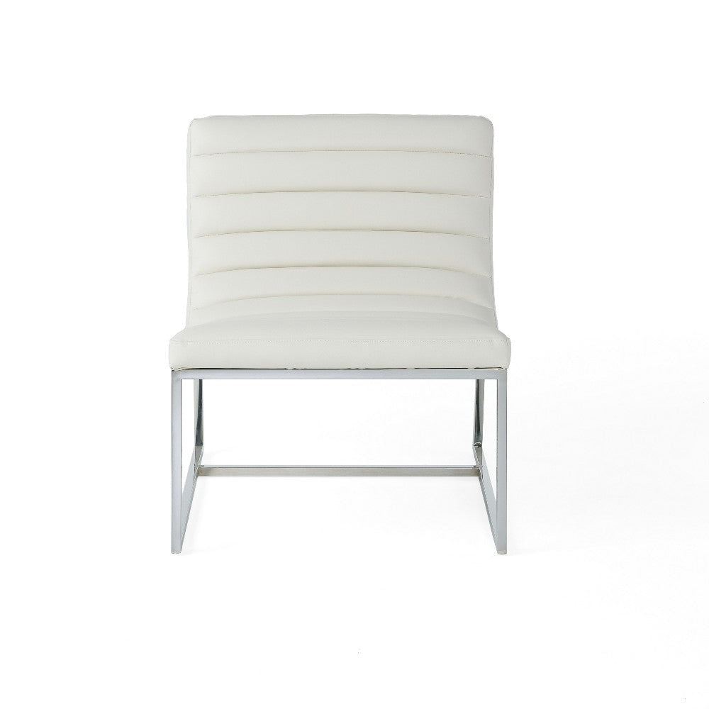 Roll Accent Side Chair Chrome Stainless Steel Plush White Leather BM324971
