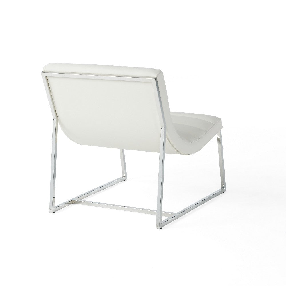 Roll Accent Side Chair Chrome Stainless Steel Plush White Leather BM324971