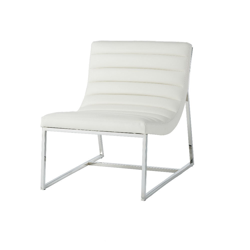 Roll Accent Side Chair Chrome Stainless Steel Plush White Leather BM324971