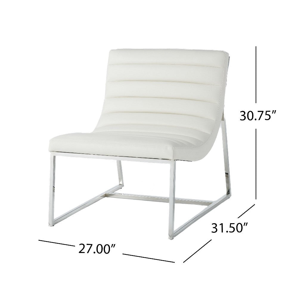 Roll Accent Side Chair Chrome Stainless Steel Plush White Leather BM324971