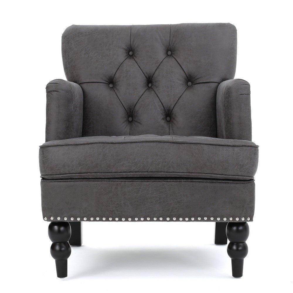 Lit Accent Armchair Gray Microfiber Fabric Button Tufted Design BM324975
