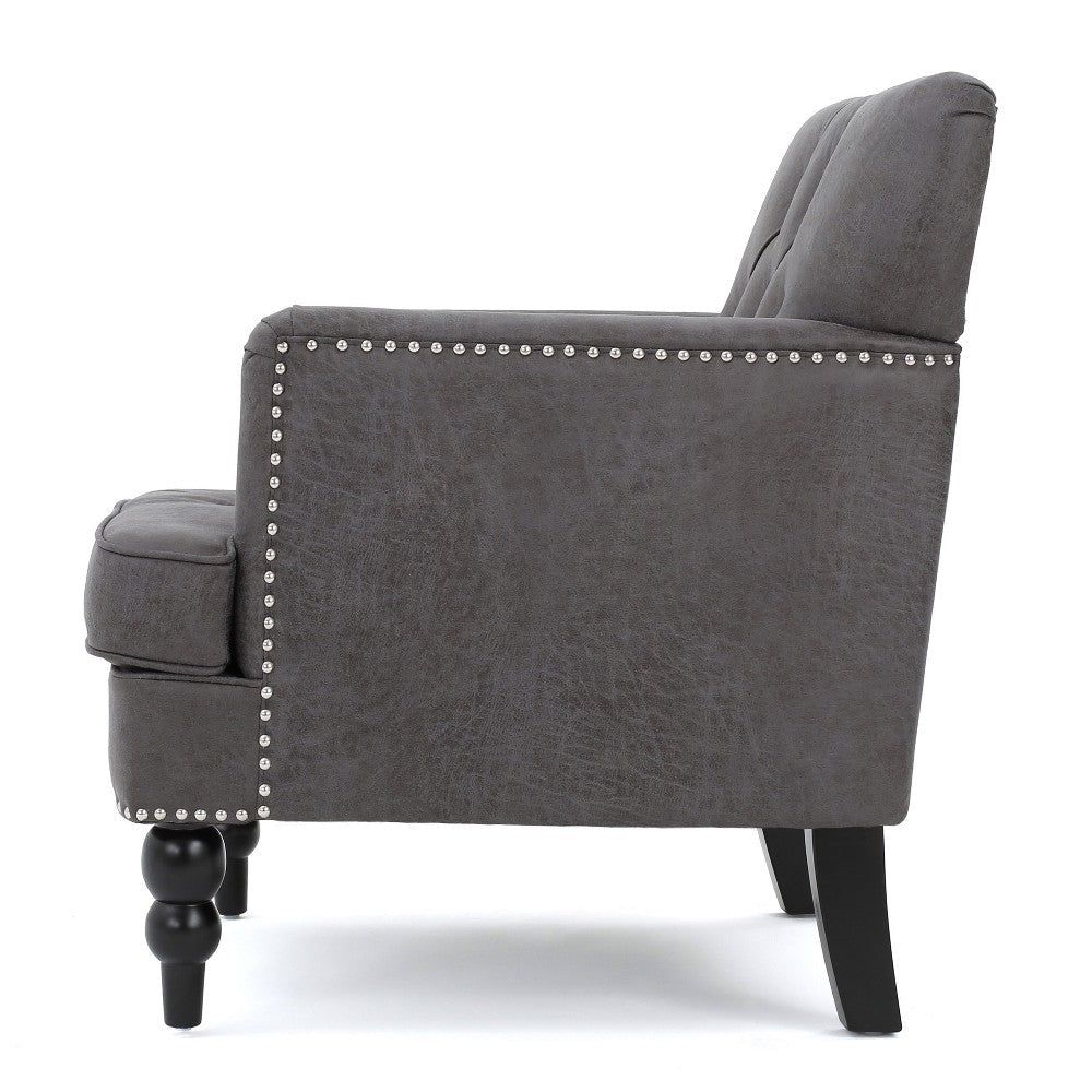 Lit Accent Armchair Gray Microfiber Fabric Button Tufted Design BM324975