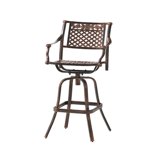 Kaven Outdoor Barstool Chair, Swivel Copper Brown Metal Lattice Design