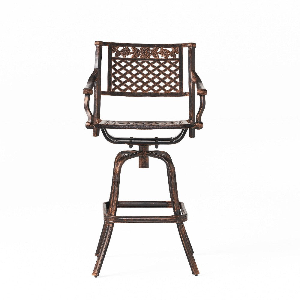 Kaven Outdoor Barstool Chair Swivel Copper Brown Metal Lattice Design BM324976