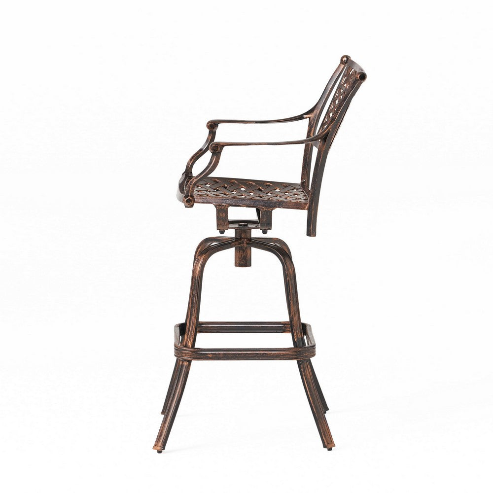Kaven Outdoor Barstool Chair, Swivel Copper Brown Metal Lattice Design