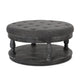 Sanya Ottoman Table, Tufted Dark Gray Fabric, Black Wood, Round 40"