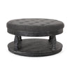 Sanya Ottoman Table Tufted Dark Gray Fabric Black Wood Round 40’’ BM324981