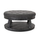 Sanya Ottoman Table Tufted Dark Gray Fabric Black Wood Round 40’’ BM324981