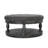 Sanya Ottoman Table Tufted Dark Gray Fabric Black Wood Round 40’’ BM324981