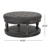 Sanya Ottoman Table Tufted Dark Gray Fabric Black Wood Round 40’’ BM324981