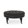 Romani Rolling Ottoman Tufted Black Fabric Nailhead Trim 35’’ Round BM324988
