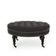 Romani Rolling Ottoman Tufted Black Fabric Nailhead Trim 35’’ Round BM324988