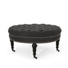 Romani Rolling Ottoman Tufted Black Fabric Nailhead Trim 35’’ Round BM324988