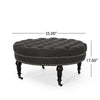 Romani Rolling Ottoman Tufted Black Fabric Nailhead Trim 35’’ Round BM324988