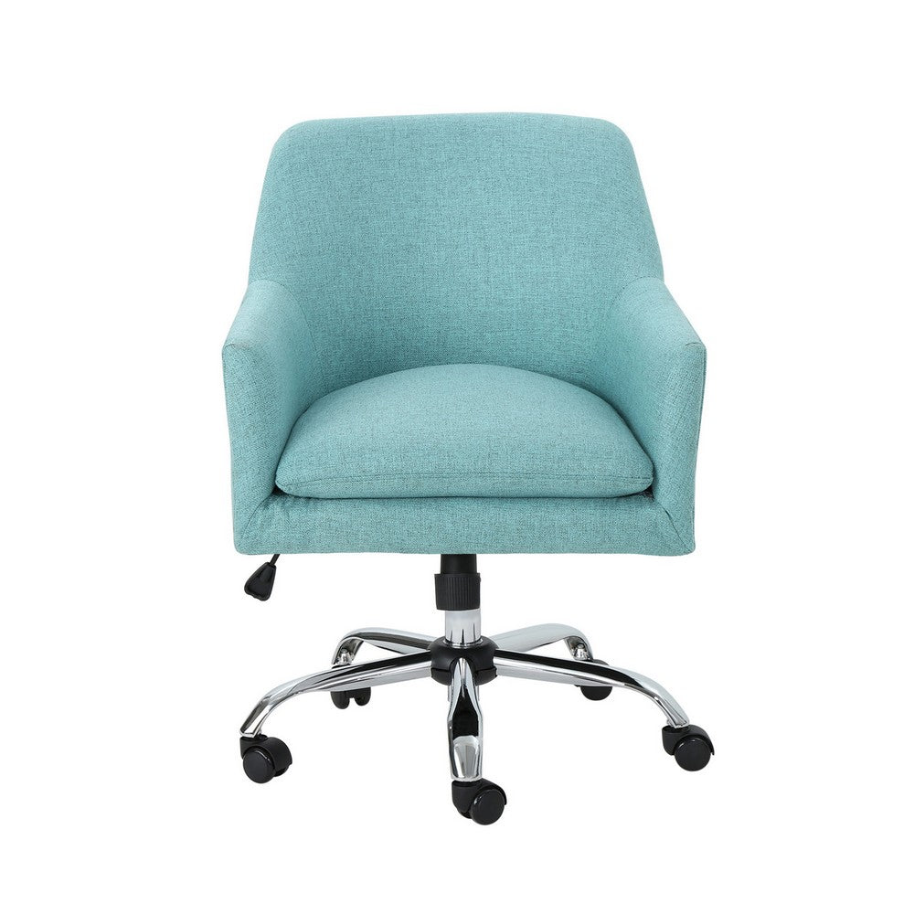 Heza Rolling Swivel Office Chair, Light Blue Fabric, Chrome Metal