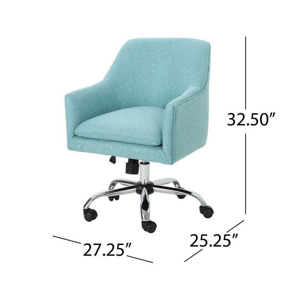 Heza Rolling Swivel Office Chair, Light Blue Fabric, Chrome Metal