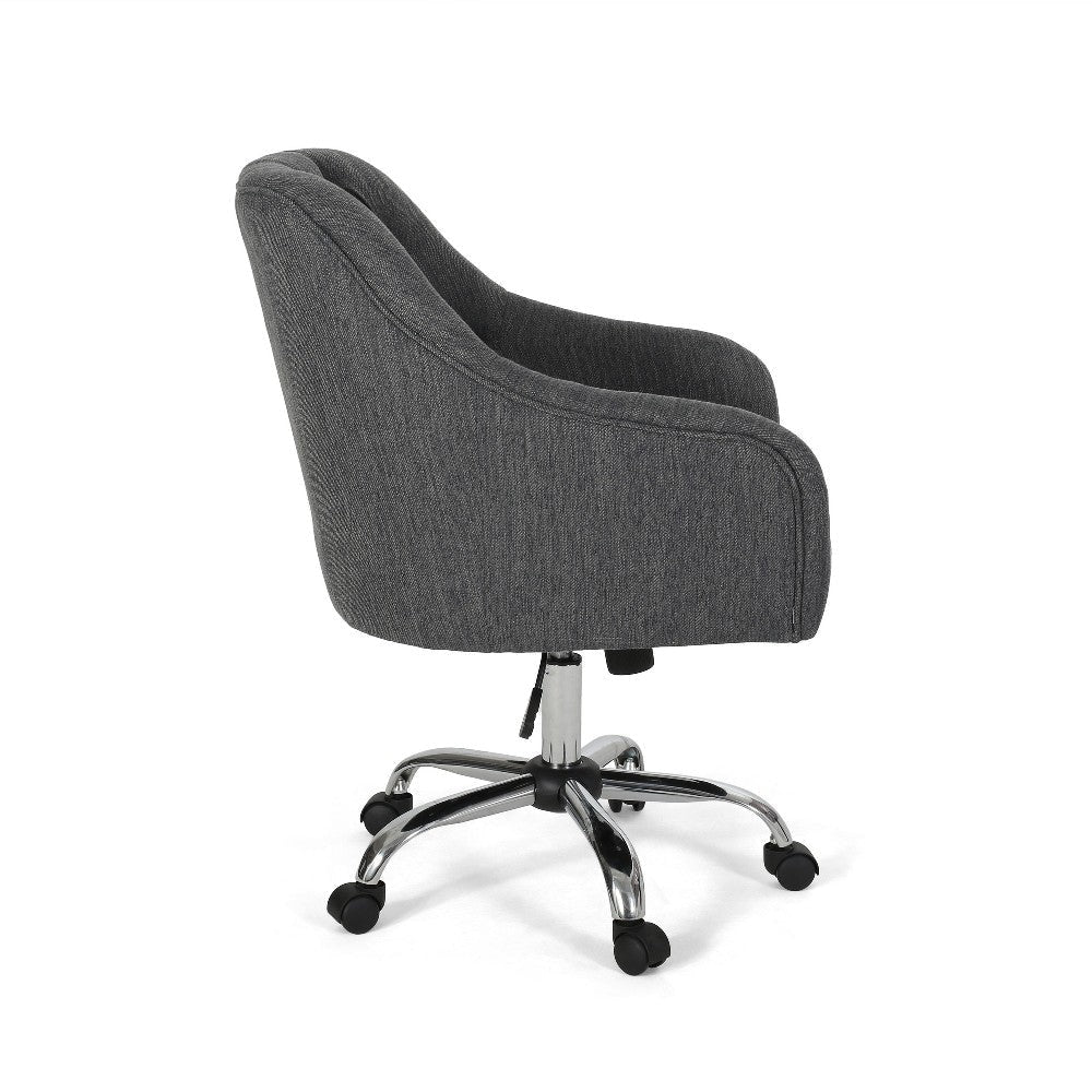 Nysa Swivel Rolling Office Chair Tufted Dark Gray Fabric Chrome BM324995