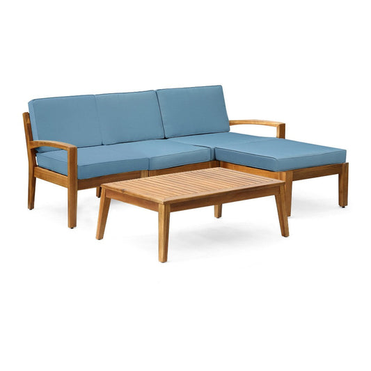 Creta 5pc Outdoor Sectional Sofa and Slatted Coffee Table, Light Blue
