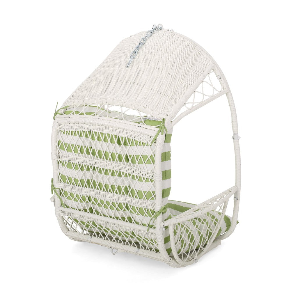 Ory Outdoor Hanging Chair Cocoon Shape Abstract Design White Rattan BM324998