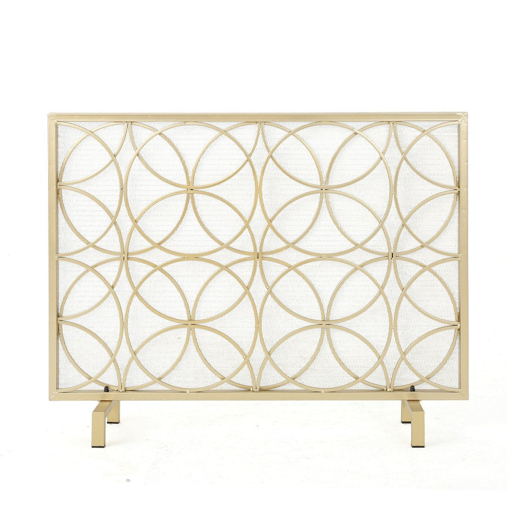 Gold Fireplace Screen Single Panel Overlapping Circle Design 41x31 BM325000