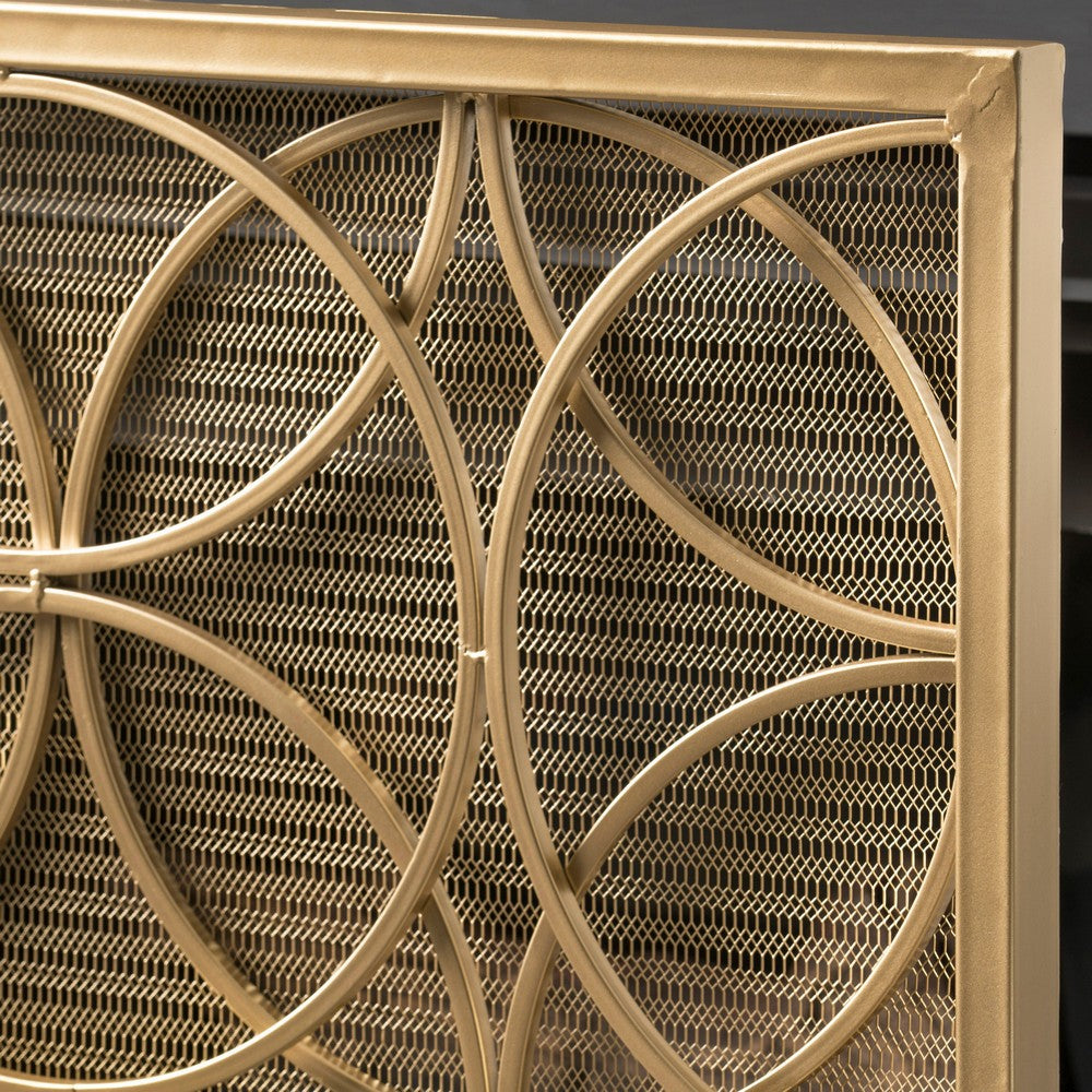 Gold Fireplace Screen, Single Panel Overlapping Circle Design, 41x31