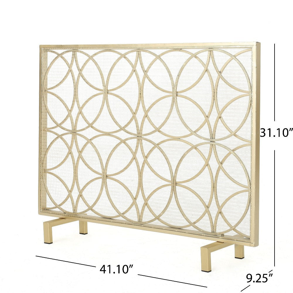 Gold Fireplace Screen Single Panel Overlapping Circle Design 41x31 BM325000