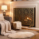Gold Fireplace Screen, Single Panel Overlapping Circle Design, 41x31