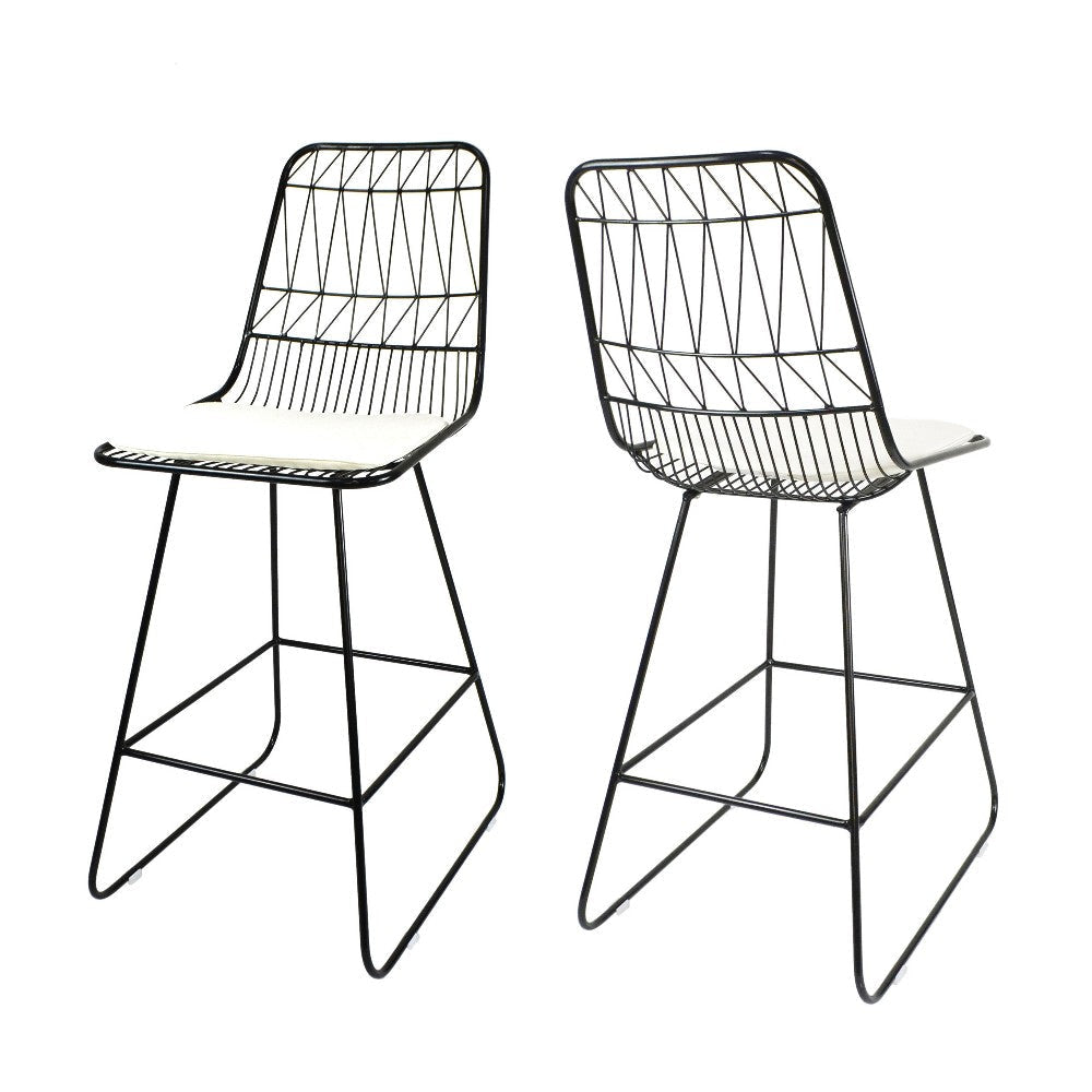 Outdoor Counter Stool Chair Set of 2, Black Iron Frame Construction