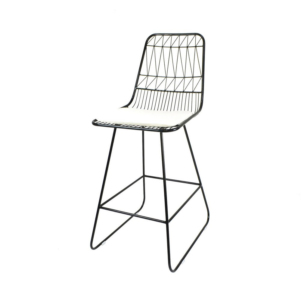 Outdoor Counter Stool Chair Set of 2, Black Iron Frame Construction