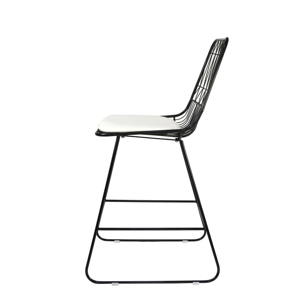 Outdoor Counter Stool Chair Set of 2, Black Iron Frame Construction