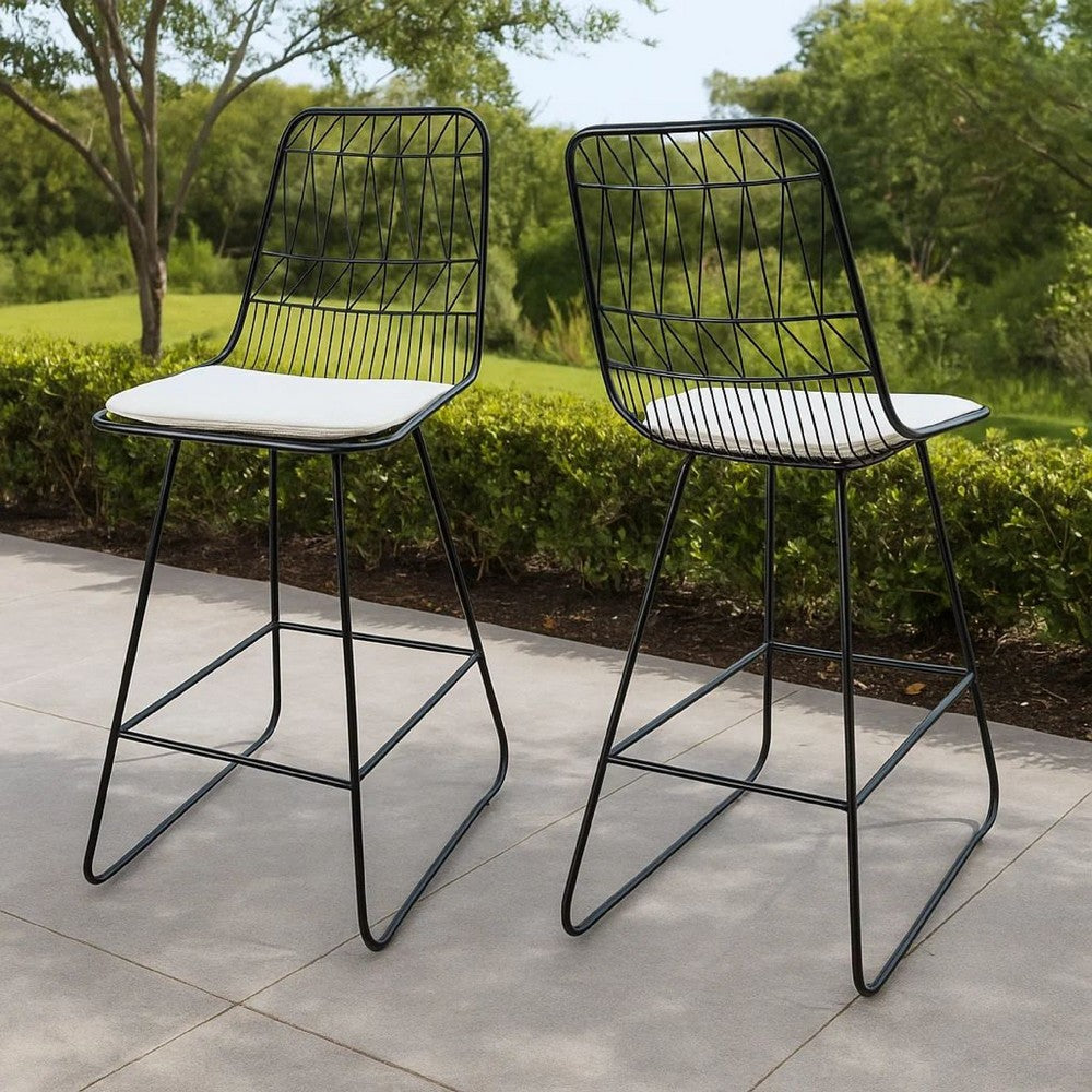Outdoor Counter Stool Chair Set of 2, Black Iron Frame Construction