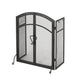 Tri Fold Fireplace Screen with 4 pcs Tool Set, Fine Mesh, Black Doors