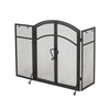 Tri Fold Fireplace Screen with 4 pcs Tool Set, Fine Mesh, Black Doors