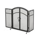 Tri Fold Fireplace Screen with 4 pcs Tool Set, Fine Mesh, Black Doors