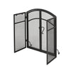 Tri Fold Fireplace Screen with 4 pcs Tool Set, Fine Mesh, Black Doors