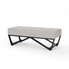 Liba Ottoman Bench, Button Tufted Beige Fabric, 47" Black Wood Frame